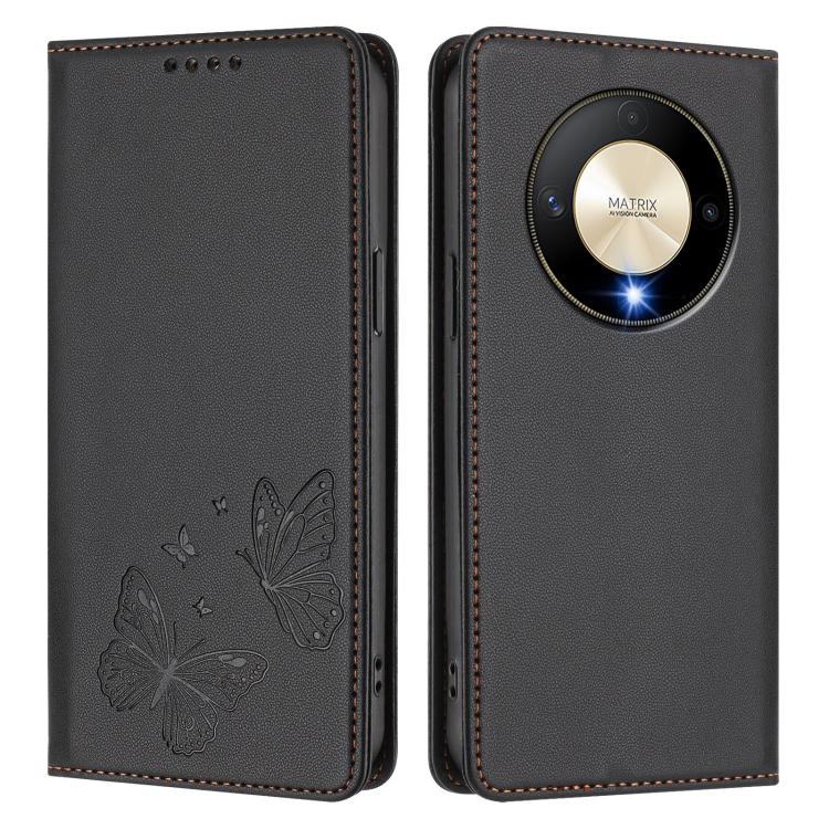 For Honor X9b 5G / Magic6 Lite Strong Magnetic Dual Butterfly RFID Vegan Leather Phone Case