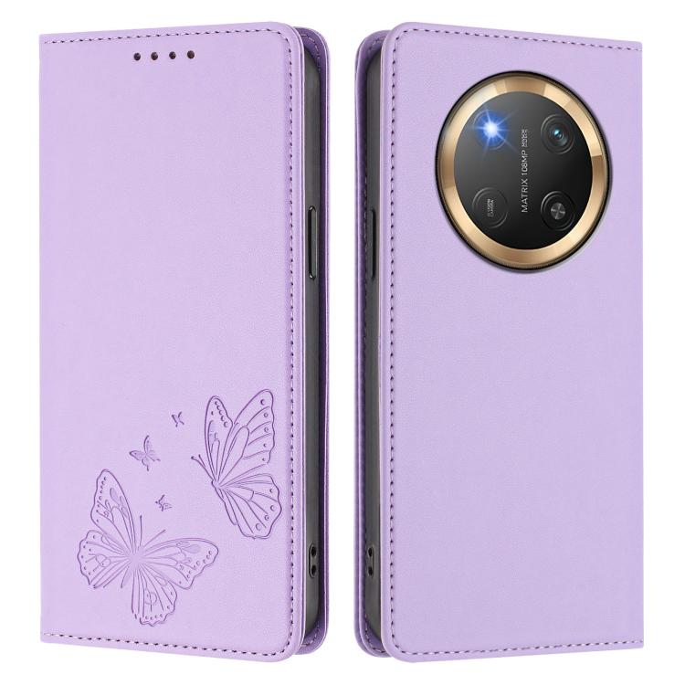 For Honor X9c 5G / Magic7 Lite Strong Magnetic Dual Butterfly RFID Vegan Leather Phone Case