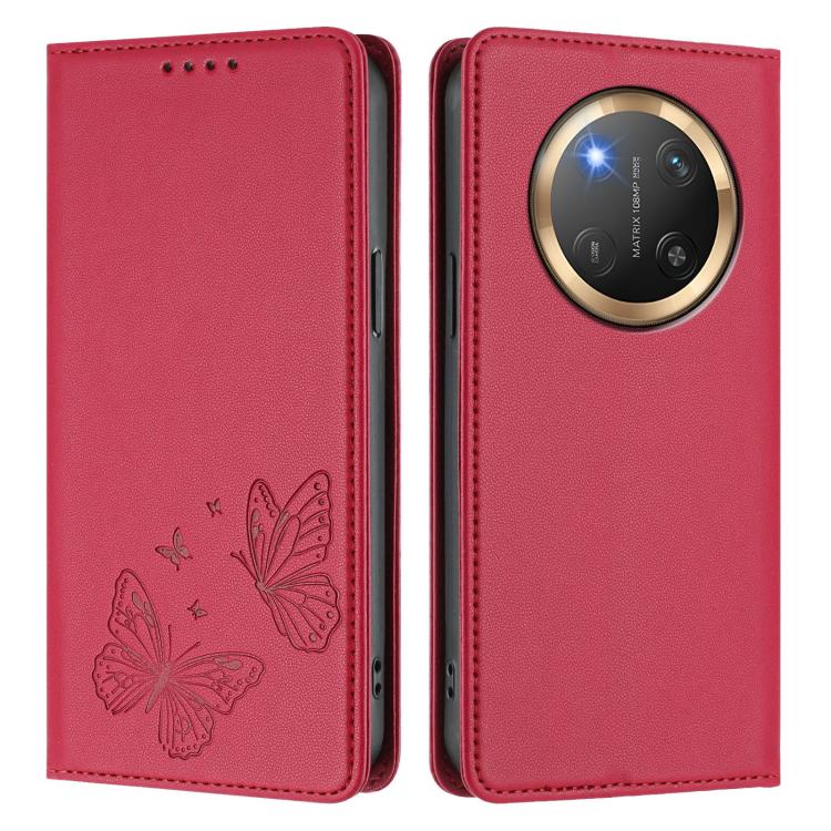 For Honor X9c 5G / Magic7 Lite Strong Magnetic Dual Butterfly RFID Vegan Leather Phone Case