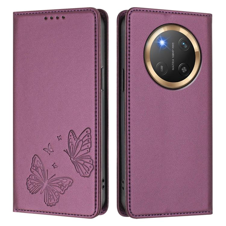 For Honor X9c 5G / Magic7 Lite Strong Magnetic Dual Butterfly RFID Vegan Leather Phone Case