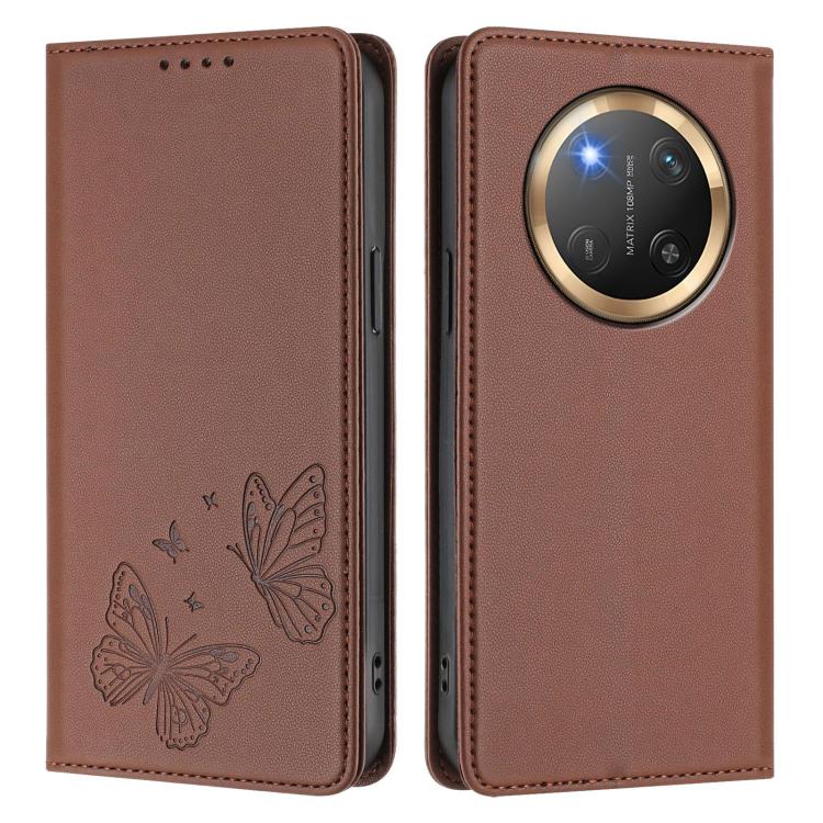For Honor X9c 5G / Magic7 Lite Strong Magnetic Dual Butterfly RFID Vegan Leather Phone Case