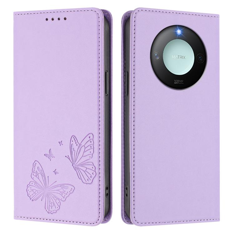 For Honor X9c Smart 5G Strong Magnetic Dual Butterfly RFID Vegan Leather Phone Case