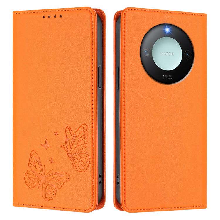 For Honor X9c Smart 5G Strong Magnetic Dual Butterfly RFID Vegan Leather Phone Case
