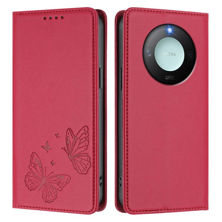 For Honor X9c Smart 5G Strong Magnetic Dual Butterfly RFID Vegan Leather Phone Case