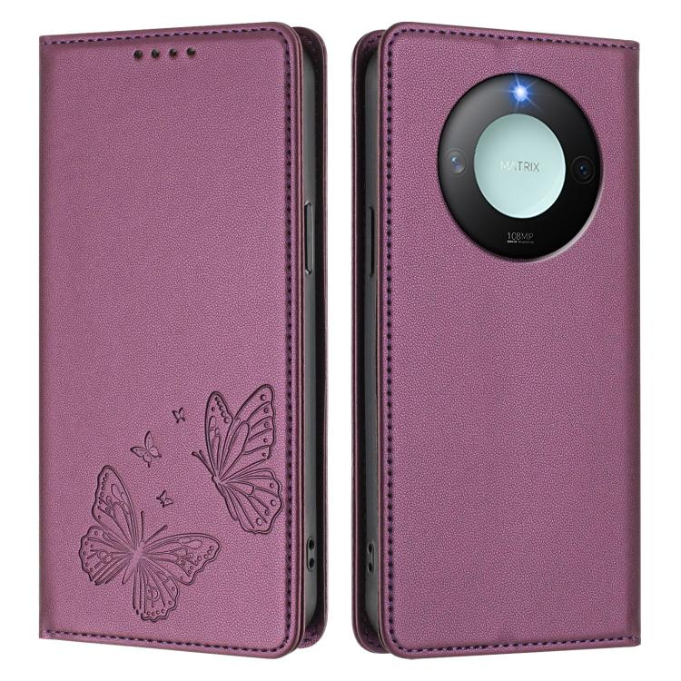 For Honor X9c Smart 5G Strong Magnetic Dual Butterfly RFID Vegan Leather Phone Case