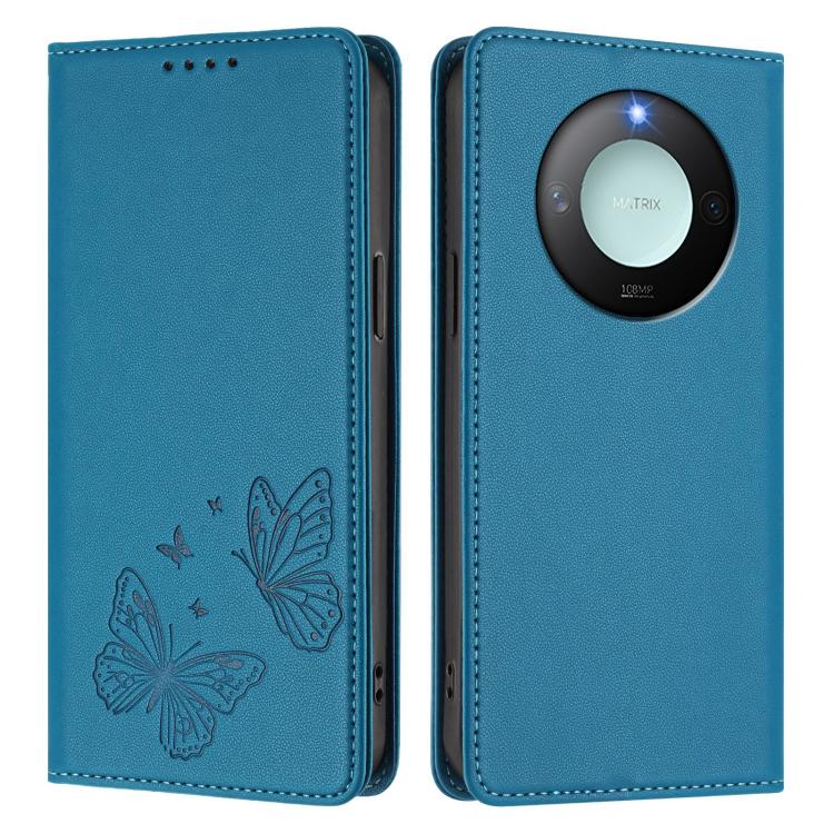 For Honor X9c Smart 5G Strong Magnetic Dual Butterfly RFID Vegan Leather Phone Case