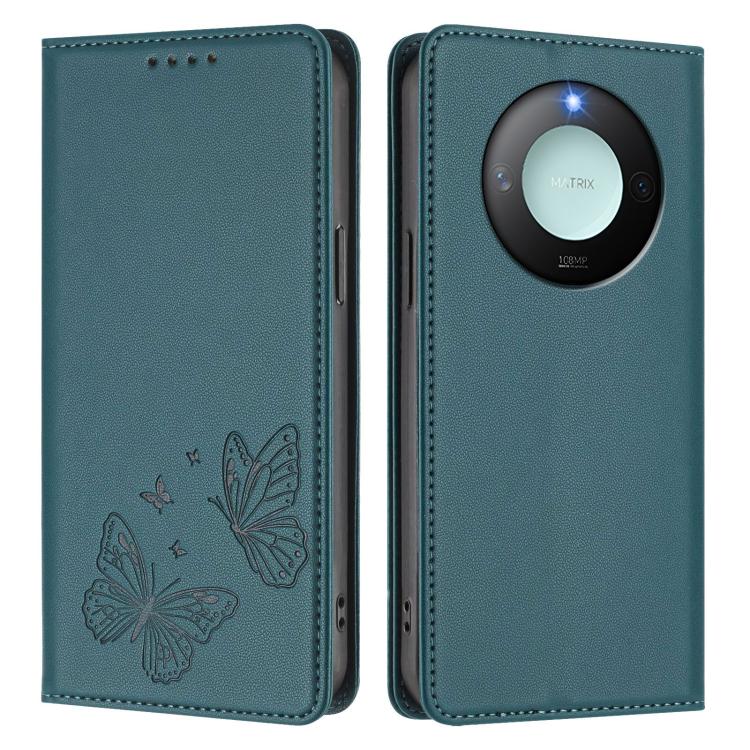 For Honor X9c Smart 5G Strong Magnetic Dual Butterfly RFID Vegan Leather Phone Case