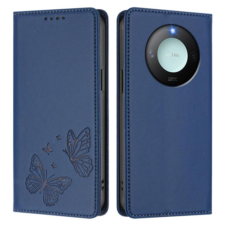 For Honor X9c Smart 5G Strong Magnetic Dual Butterfly RFID Vegan Leather Phone Case