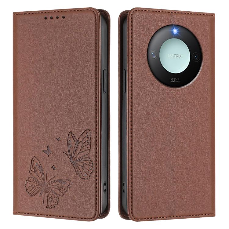 For Honor X9c Smart 5G Strong Magnetic Dual Butterfly RFID Vegan Leather Phone Case