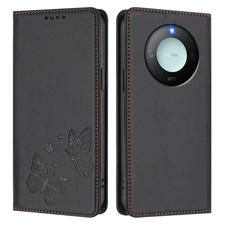 For Honor X9c Smart 5G Strong Magnetic Dual Butterfly RFID Vegan Leather Phone Case