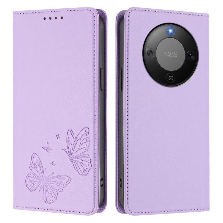For Honor X9d 5G / Magic8 Lite Strong Magnetic Dual Butterfly RFID Vegan Leather Phone Case