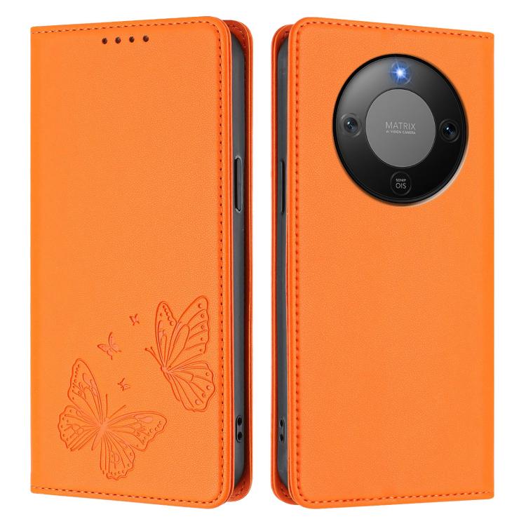 For Honor X9d 5G / Magic8 Lite Strong Magnetic Dual Butterfly RFID Vegan Leather Phone Case