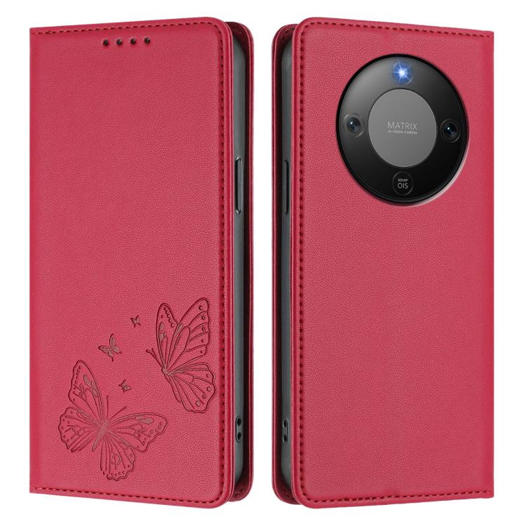 For Honor X9d 5G / Magic8 Lite Strong Magnetic Dual Butterfly RFID Vegan Leather Phone Case