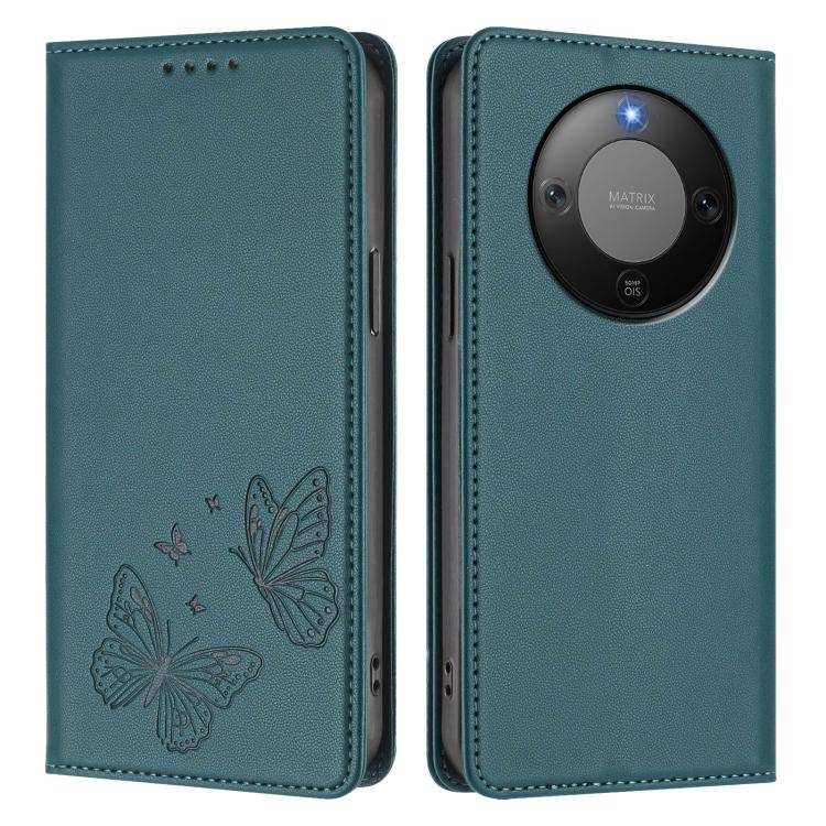For Honor X9d 5G / Magic8 Lite Strong Magnetic Dual Butterfly RFID Vegan Leather Phone Case