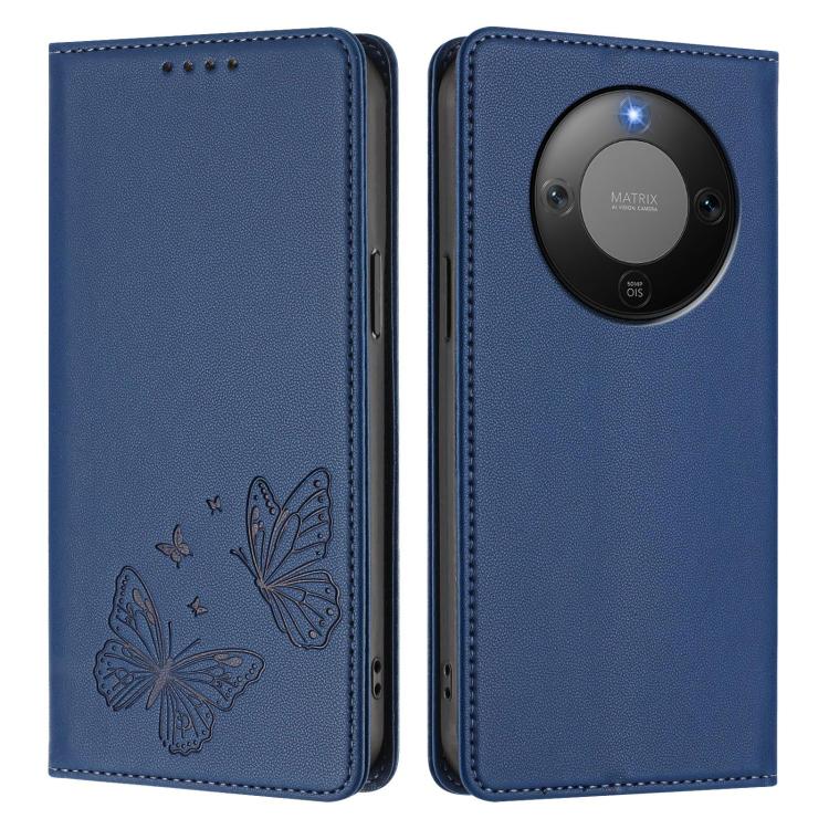 For Honor X9d 5G / Magic8 Lite Strong Magnetic Dual Butterfly RFID Vegan Leather Phone Case