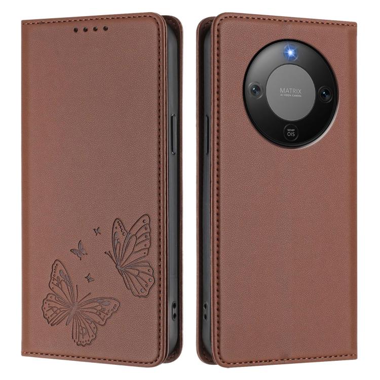 For Honor X9d 5G / Magic8 Lite Strong Magnetic Dual Butterfly RFID Vegan Leather Phone Case