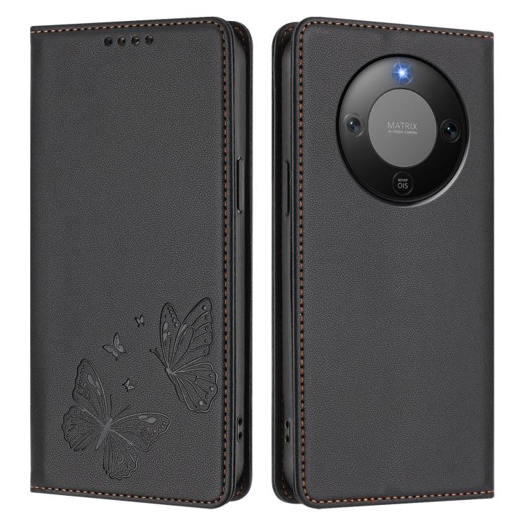 For Honor X9d 5G / Magic8 Lite Strong Magnetic Dual Butterfly RFID Vegan Leather Phone Case