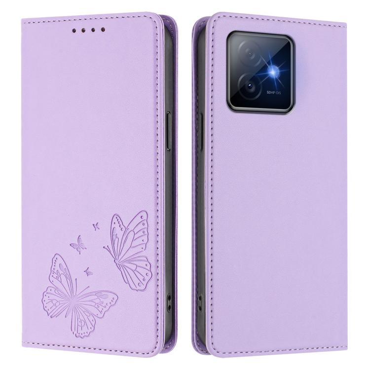 For Honor X60 GT 5G Strong Magnetic Dual Butterfly RFID Vegan Leather Phone Case