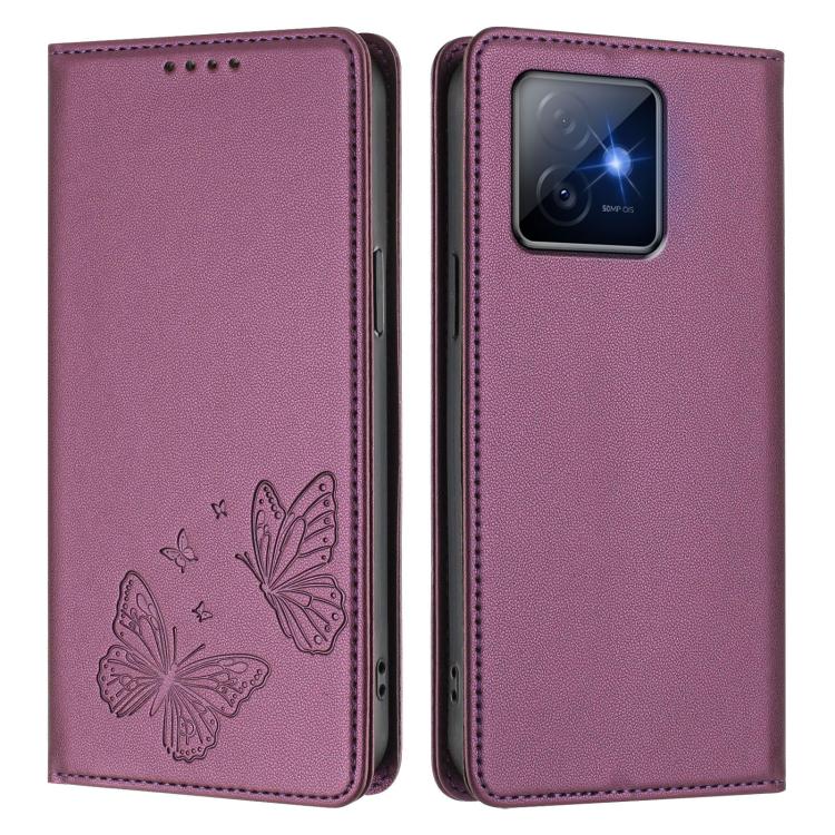 For Honor X60 GT 5G Strong Magnetic Dual Butterfly RFID Vegan Leather Phone Case