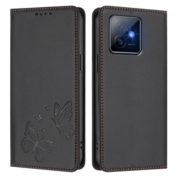 For Honor X60 GT 5G Strong Magnetic Dual Butterfly RFID Vegan Leather Phone Case