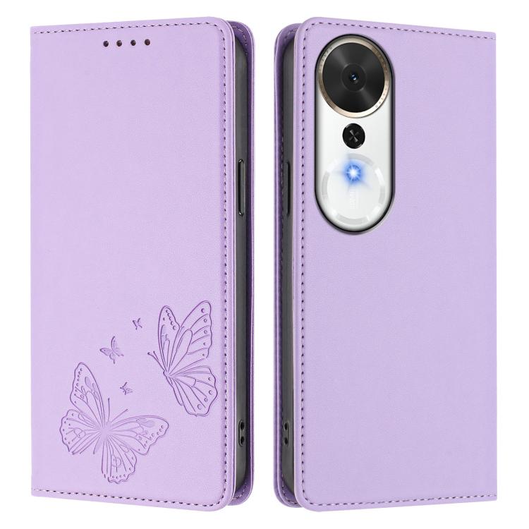 For Honor Play 70 Plus Strong Magnetic Dual Butterfly RFID Vegan Leather Phone Case