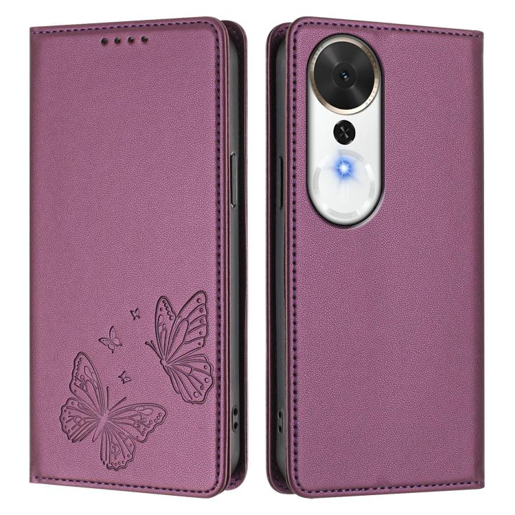 For Honor Play 70 Plus Strong Magnetic Dual Butterfly RFID Vegan Leather Phone Case