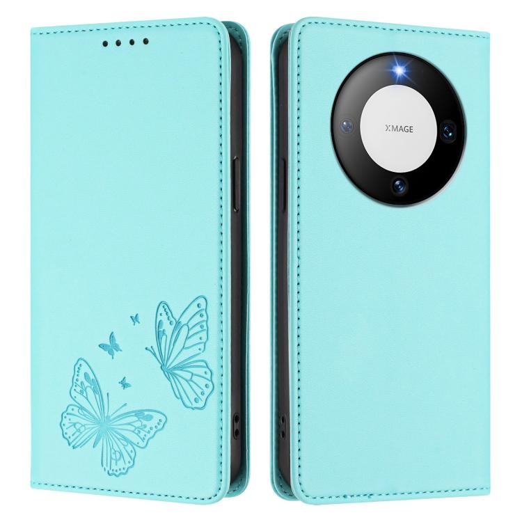 For Huawei Mate 60 Strong Magnetic Dual Butterfly RFID Vegan Leather Phone Case