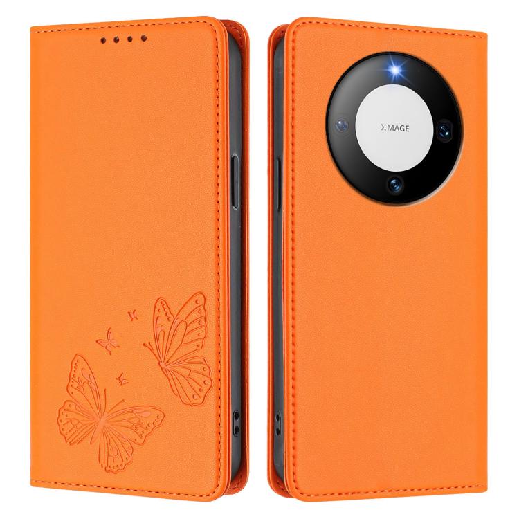 For Huawei Mate 60 Strong Magnetic Dual Butterfly RFID Vegan Leather Phone Case