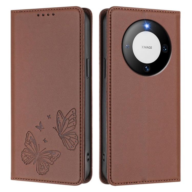 For Huawei Mate 60 Strong Magnetic Dual Butterfly RFID Vegan Leather Phone Case