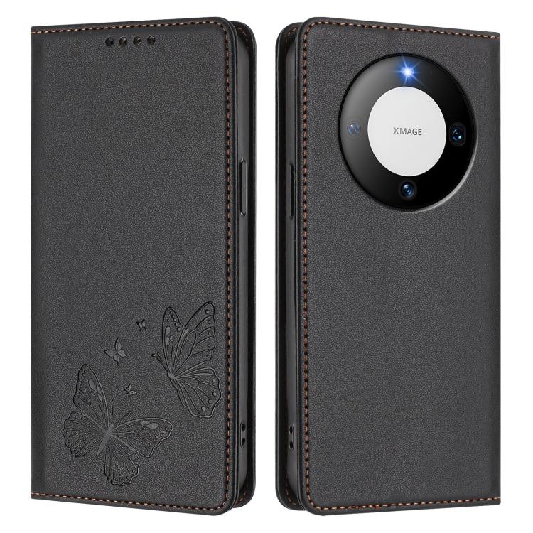 For Huawei Mate 60 Strong Magnetic Dual Butterfly RFID Vegan Leather Phone Case