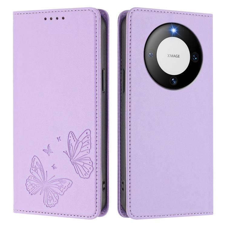 For Huawei Mate 60 Pro / 60 Pro+ Strong Magnetic Dual Butterfly RFID Vegan Leather Phone Case