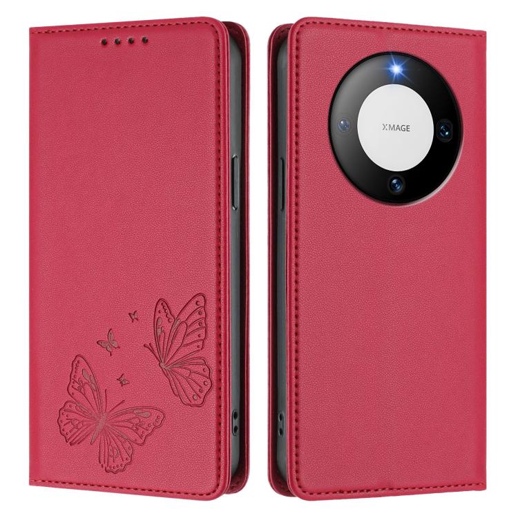 For Huawei Mate 60 Pro / 60 Pro+ Strong Magnetic Dual Butterfly RFID Vegan Leather Phone Case
