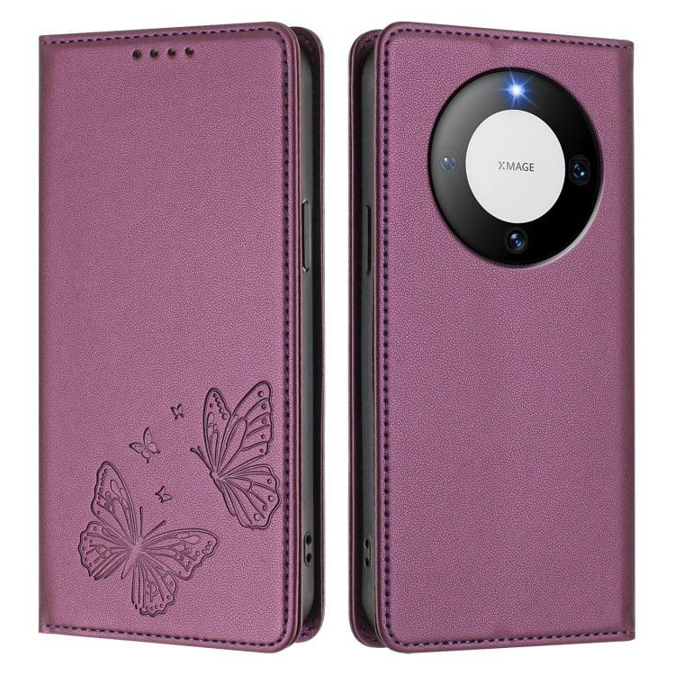 For Huawei Mate 60 Pro / 60 Pro+ Strong Magnetic Dual Butterfly RFID Vegan Leather Phone Case