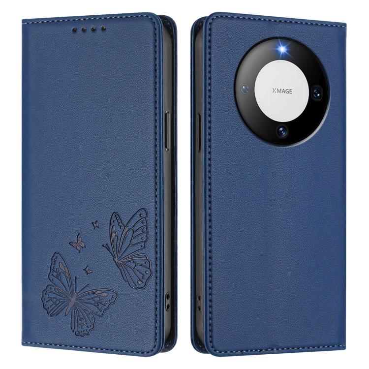 For Huawei Mate 60 Pro / 60 Pro+ Strong Magnetic Dual Butterfly RFID Vegan Leather Phone Case