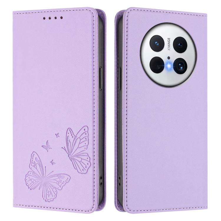 For Huawei Mate 70 Strong Magnetic Dual Butterfly RFID Vegan Leather Phone Case