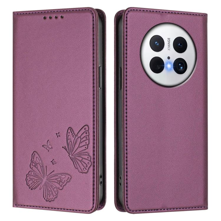 For Huawei Mate 70 Strong Magnetic Dual Butterfly RFID Vegan Leather Phone Case