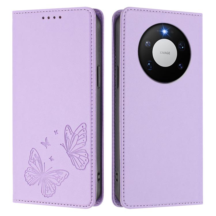 For Huawei Mate 80 Pro Max Strong Magnetic Dual Butterfly RFID Vegan Leather Phone Case