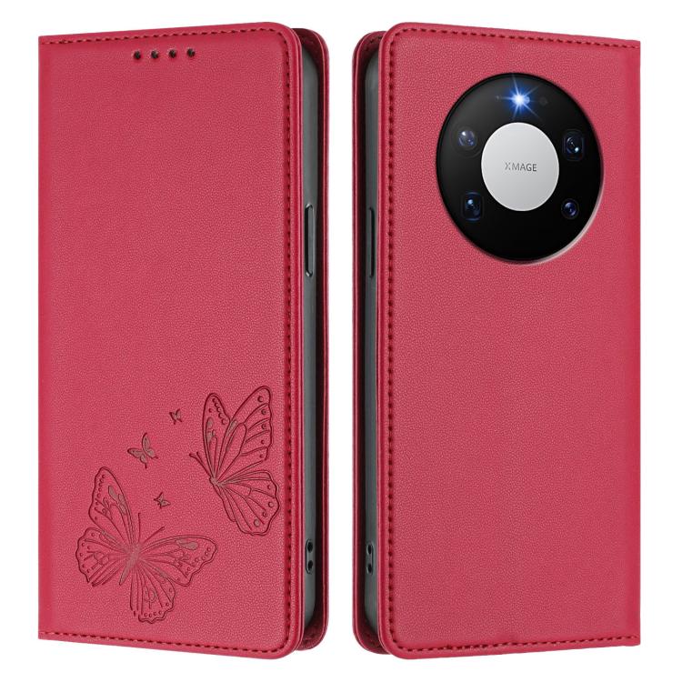 For Huawei Mate 80 Pro Max Strong Magnetic Dual Butterfly RFID Vegan Leather Phone Case