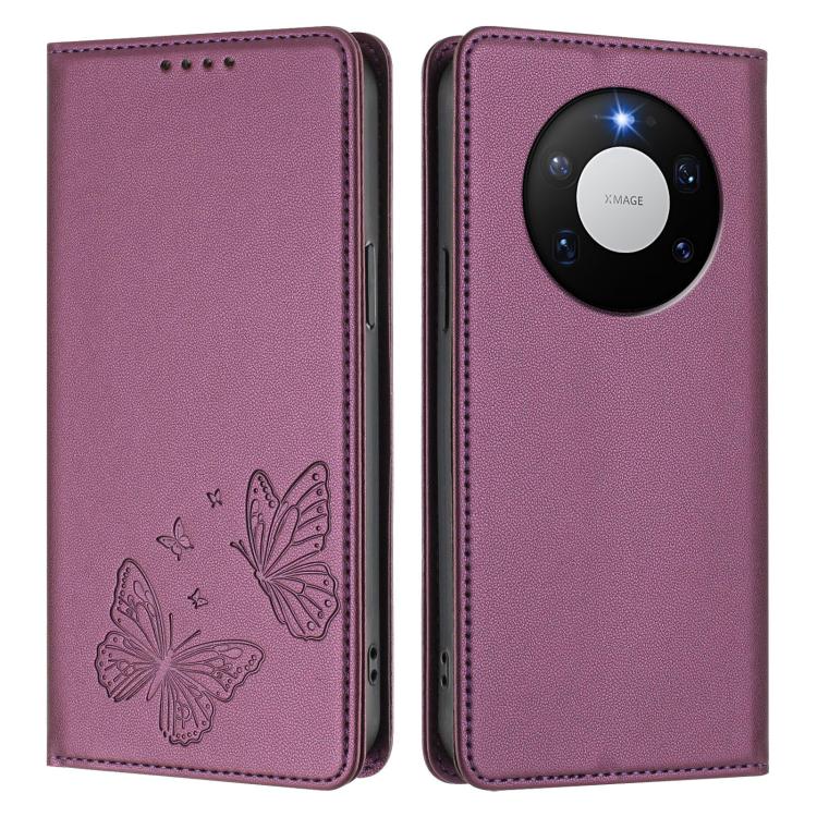 For Huawei Mate 80 Pro Max Strong Magnetic Dual Butterfly RFID Vegan Leather Phone Case