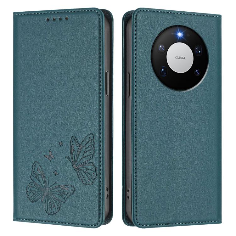 For Huawei Mate 80 Pro Max Strong Magnetic Dual Butterfly RFID Vegan Leather Phone Case