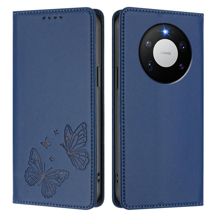 For Huawei Mate 80 Pro Max Strong Magnetic Dual Butterfly RFID Vegan Leather Phone Case