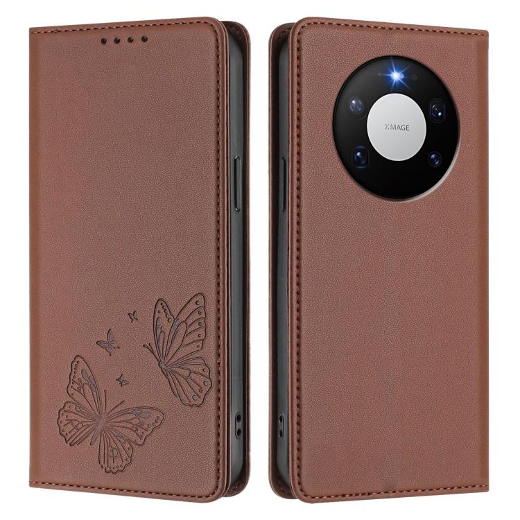 For Huawei Mate 80 Pro Max Strong Magnetic Dual Butterfly RFID Vegan Leather Phone Case