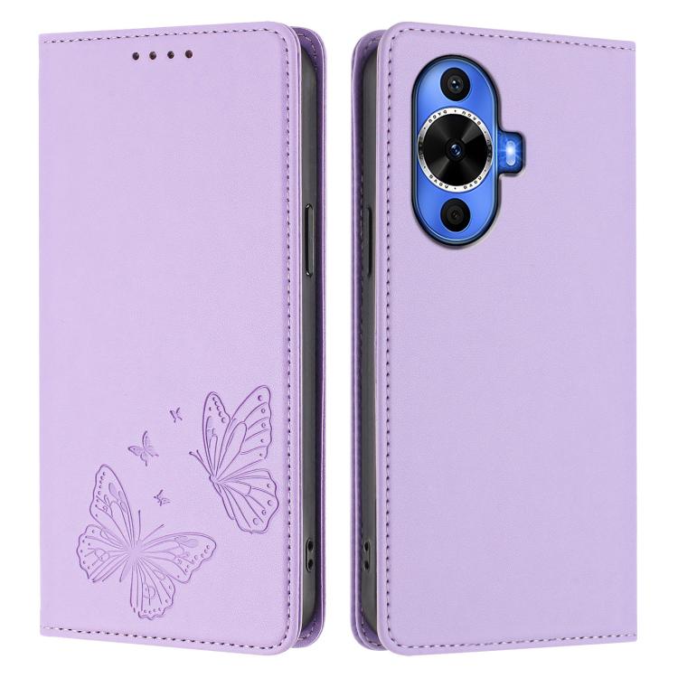 For Huawei nova 12s 4G Global Strong Magnetic Dual Butterfly RFID Vegan Leather Phone Case