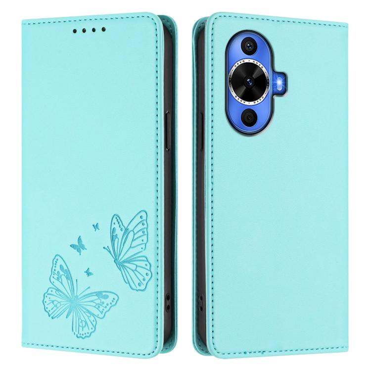 For Huawei nova 12s 4G Global Strong Magnetic Dual Butterfly RFID Vegan Leather Phone Case