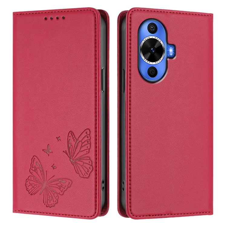For Huawei nova 12s 4G Global Strong Magnetic Dual Butterfly RFID Vegan Leather Phone Case