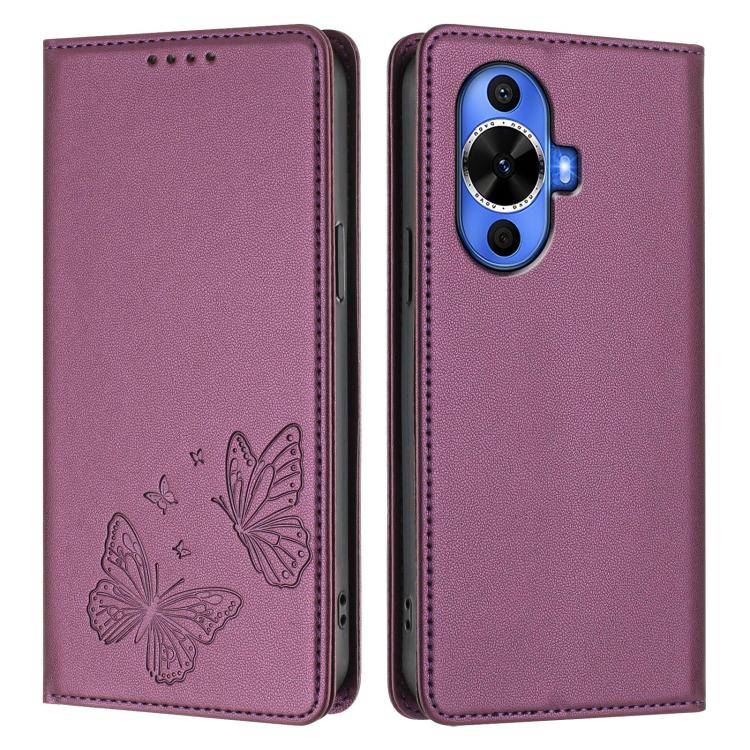 For Huawei nova 12s 4G Global Strong Magnetic Dual Butterfly RFID Vegan Leather Phone Case