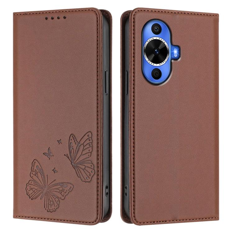 For Huawei nova 12s 4G Global Strong Magnetic Dual Butterfly RFID Vegan Leather Phone Case