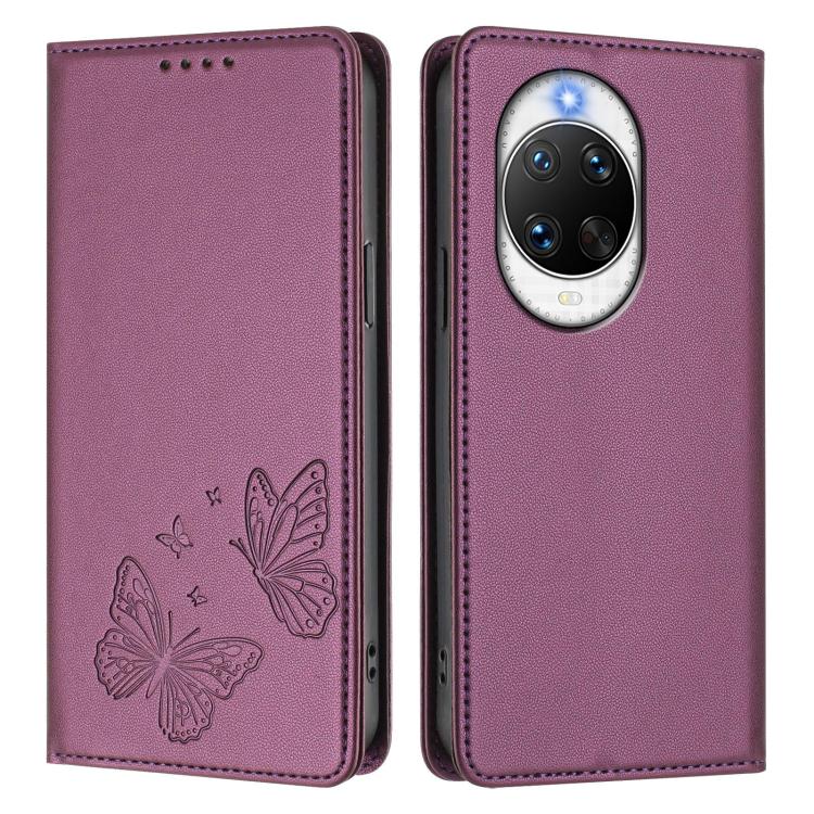 For Huawei nova 14 Pro 5G Strong Magnetic Dual Butterfly RFID Vegan Leather Phone Case