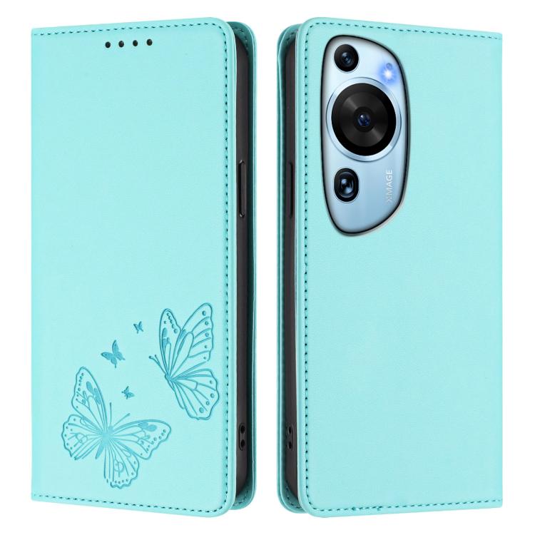 For Huawei P60 Art Strong Magnetic Dual Butterfly RFID Vegan Leather Phone Case