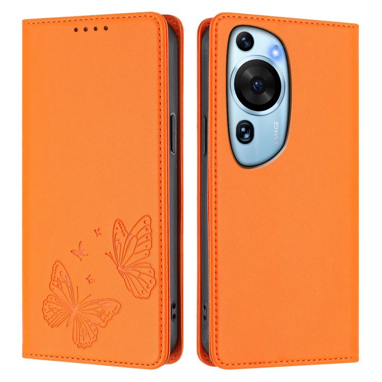 For Huawei P60 Art Strong Magnetic Dual Butterfly RFID Vegan Leather Phone Case